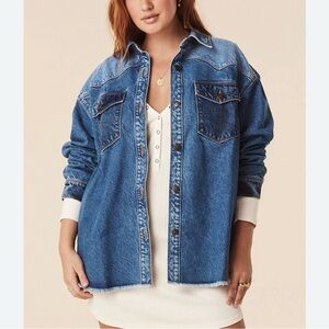 NEW SPELL DAISY PATCHWORK DENIM BUTTON DOWN SHIRT JACKET size Small (NWT)